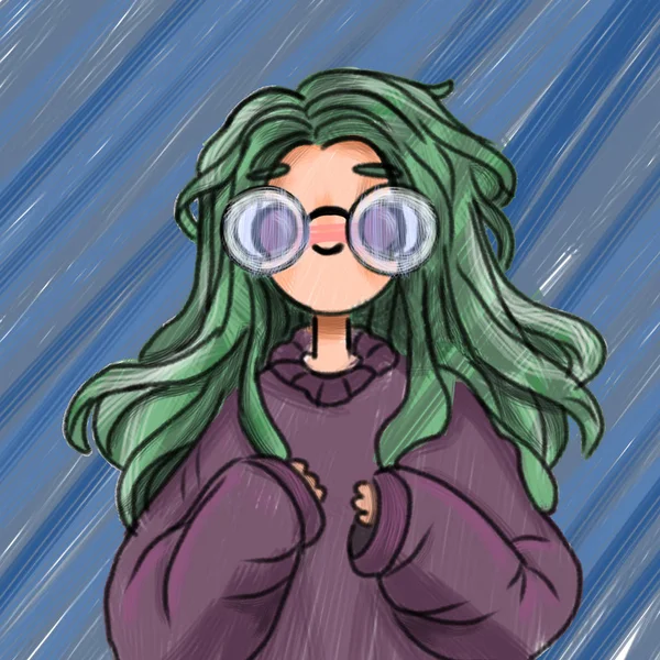 Portrait Teenager Long Green Hair Big Glasses — 스톡 사진