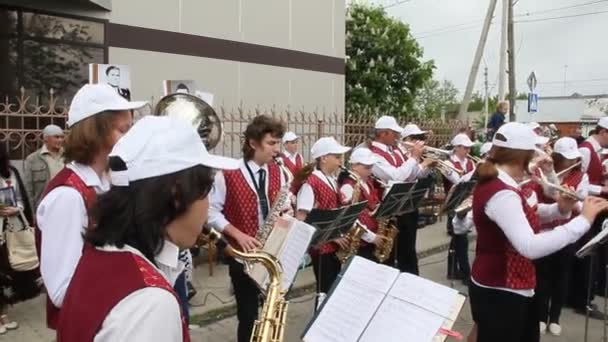 Primorsko Akhtarsk Russia May 2017 Day Victory Teen Band Plays — Stock Video