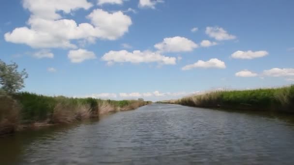 Gefilmt Während Der Bewegung Des Bootes Durch Den Kanal Kanalufer — Stockvideo