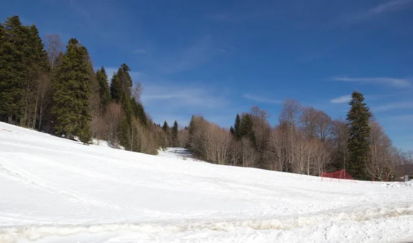 Hermosas Montañas Cubiertas Nieve Día Soleado Cielo Azul Día Helado —  Fotos de Stock