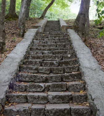 Yaz parkındaki eski taş merdiven.