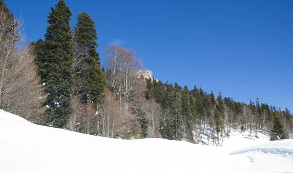 Lindas Montanhas Cobertas Neve Dia Ensolarado Céu Azul Dia Gelado — Fotografia de Stock