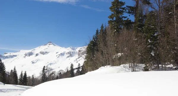 Lindas Montanhas Cobertas Neve Dia Ensolarado Céu Azul Dia Gelado — Fotografia de Stock