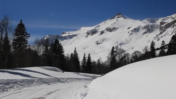 Lindas Montanhas Cobertas Neve Dia Ensolarado Céu Azul Dia Gelado — Vídeo de Stock