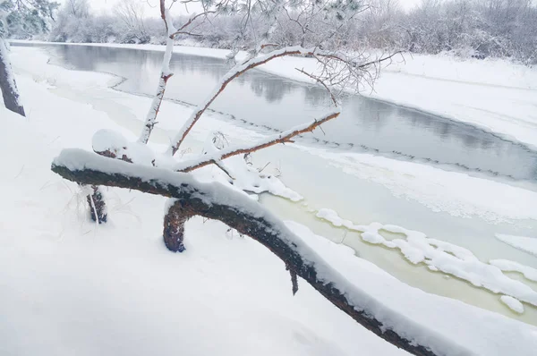 Inverno paisagem fluvial — Fotografia de Stock