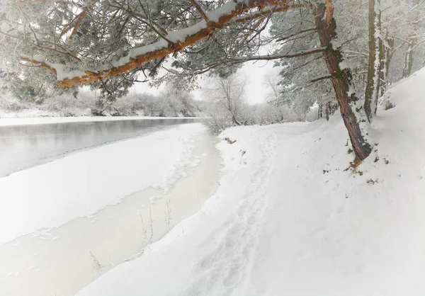 Inverno paisagem fluvial — Fotografia de Stock