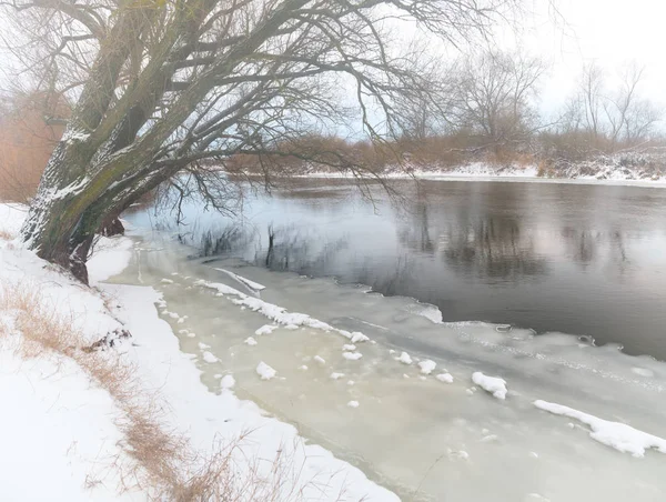 Winterlandschaft auf dem Fluss. Zusammensetzung der Natur. — Stockfoto