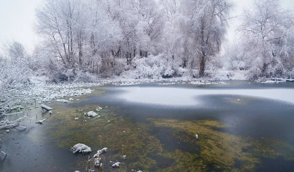 Ein zugefrorener See im Winter — Stockfoto