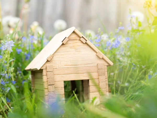 Toy Wooden House Grass — Stock Photo, Image