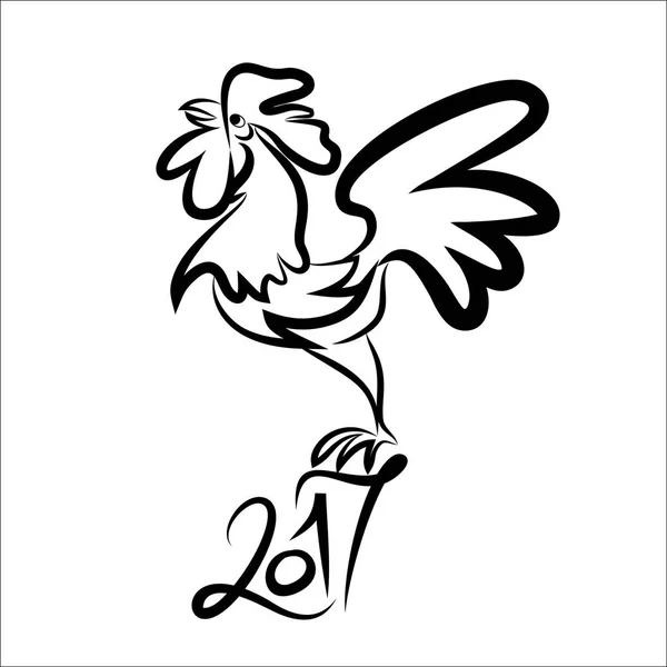 Gallo negro línea arte boceto de polla — Vector de stock