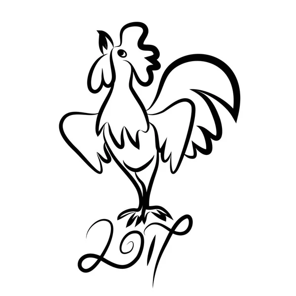 Gallo negro línea arte boceto de polla — Archivo Imágenes Vectoriales