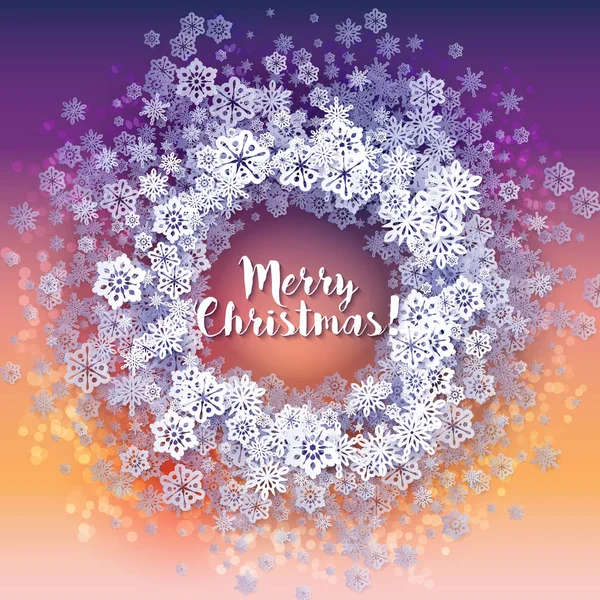 Round snow frame with Merry Christmas text. — Stock Vector