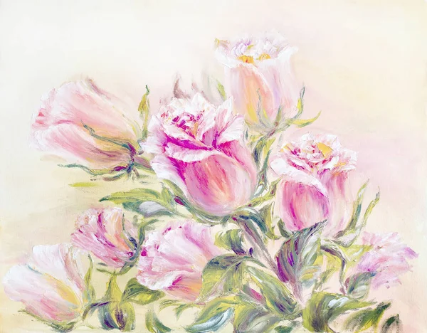 Rosas, pintura al óleo sobre lienzo — Foto de Stock