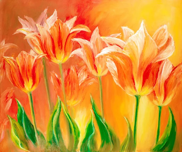 Tulipani, pittura a olio su tela — Foto Stock