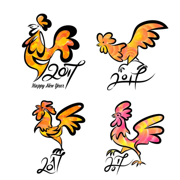 Establecer personajes dibujados a mano lindo de gallo — Vector de stock