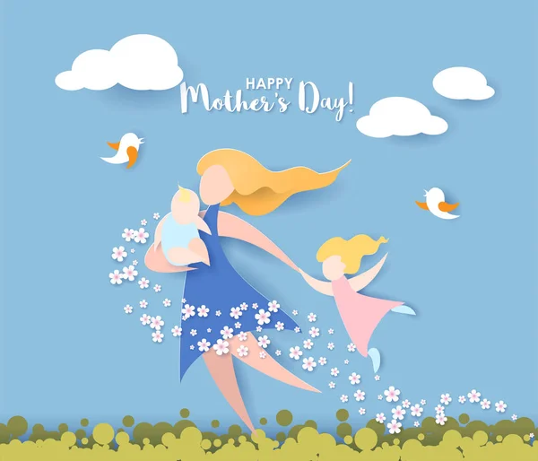 Happy mothers day card. Paper cut style. — Stock Vector