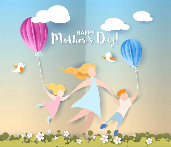 Ευτυχισμένος μητέρες ημέρα κάρτα. Κοπής χαρτιού στυλ. — Διανυσματικό Αρχείο