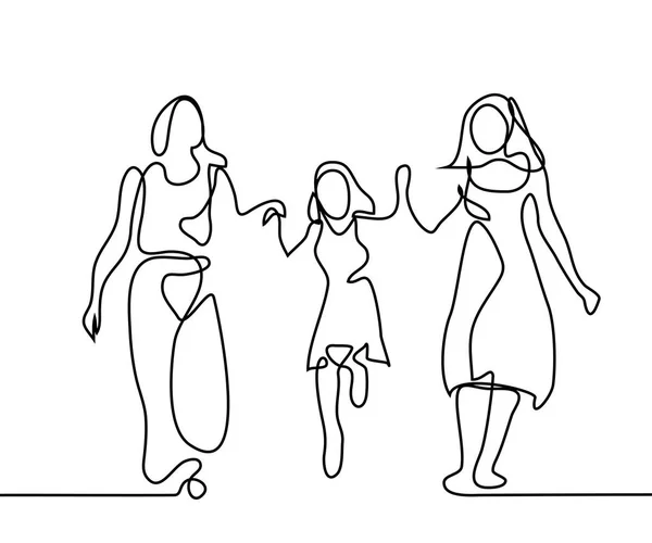 Familie mit Mutter, Großmutter und Mädchen zu Fuß — Stockvektor