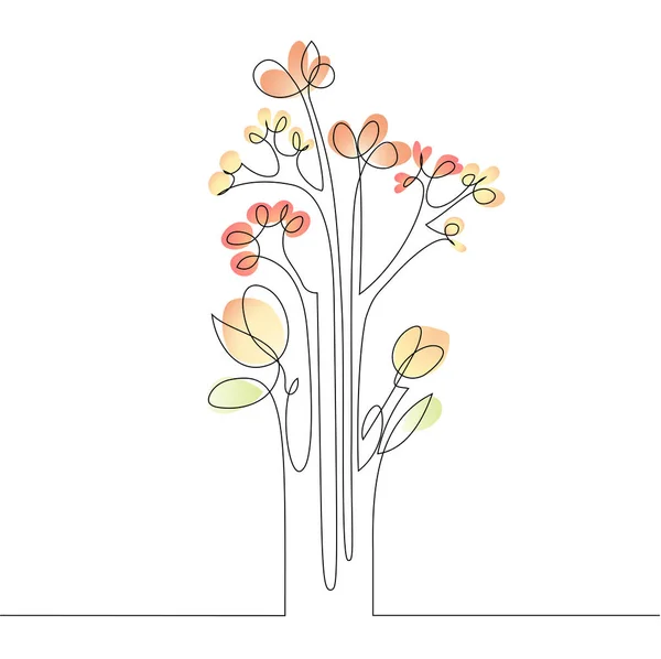 Kontinuierliche Linienzeichnung von Blumen — Stockvektor