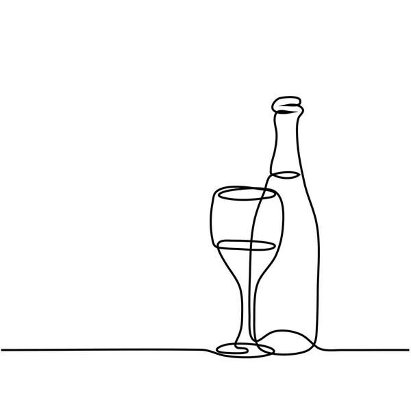 ワインのボトルとグラスの輪郭. — ストックベクタ