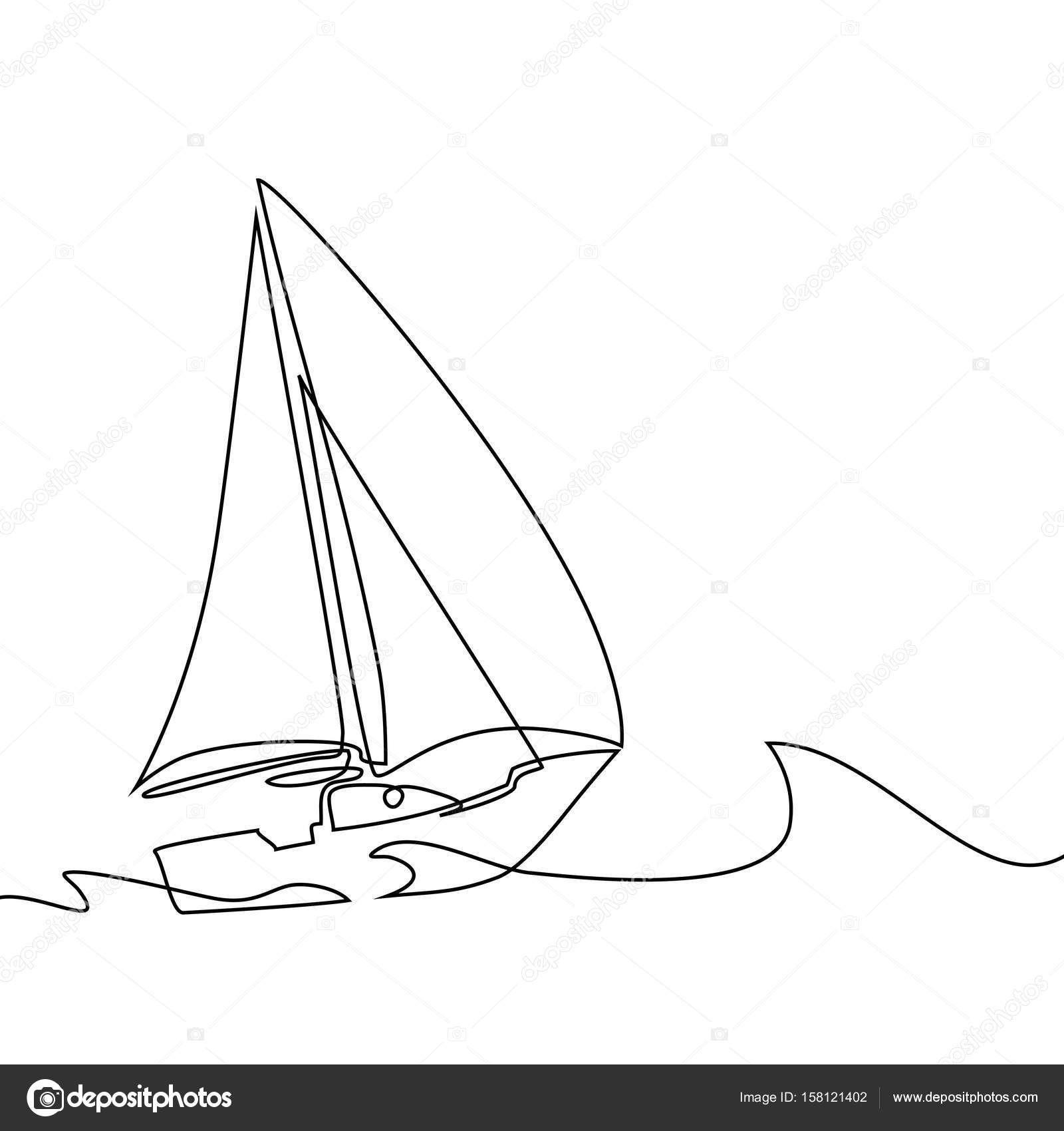 Disegno Di Linea Continuo Della Barca A Vela Vettoriali