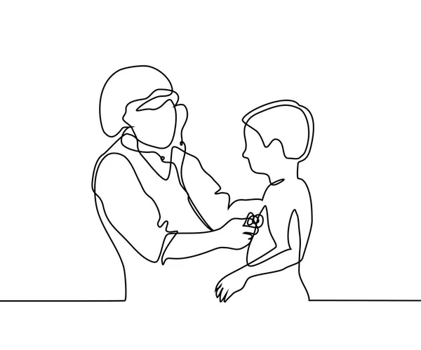 Médico con estetoscopio tratar paciente niño pequeño — Vector de stock