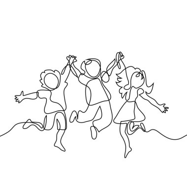 Mutlu çocuk el ele tutuşarak atlama