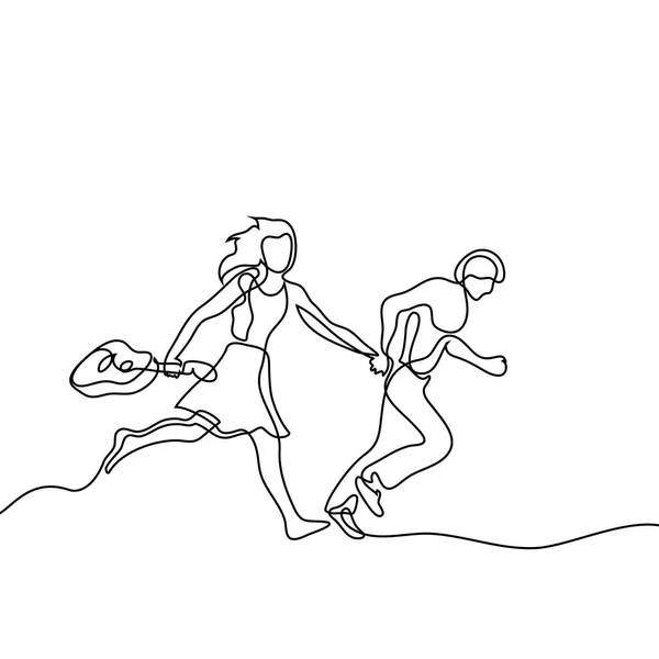 Couple sautant heureux avec guitare — Image vectorielle