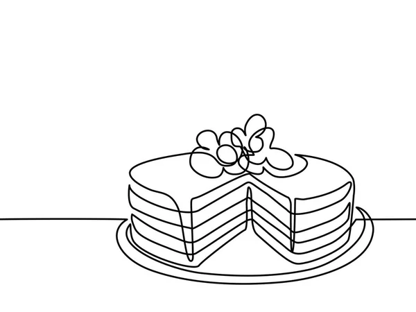 Kontinuierliche Linienziehung des großen Kuchens — Stockvektor