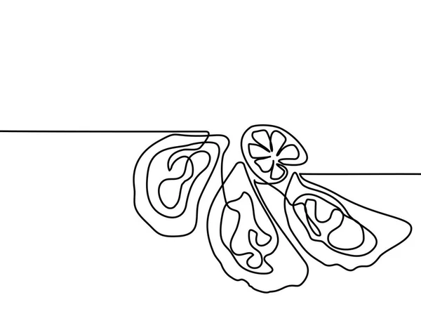 Ostron med lemone. Kontinuerlig linje ritning. — Stock vektor