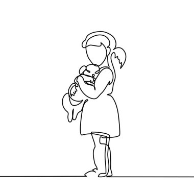 Küçük kız hugs köpek yavrusu