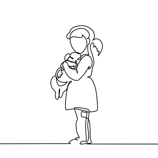 小さな女の子抱擁子犬 — ストックベクタ