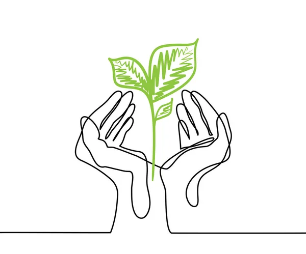 Ręce trzyma życia Zielona roślina sadzonka. — Wektor stockowy