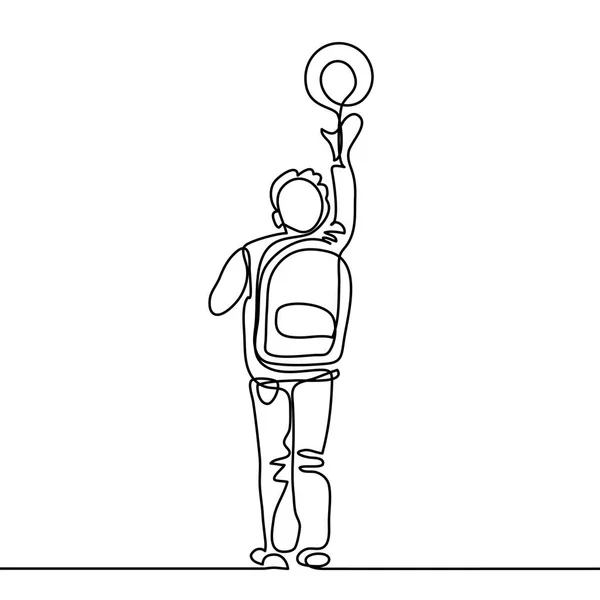 Ragazzo con palla che torna a scuola con borsa — Vettoriale Stock