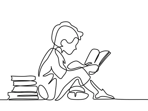 男孩学习与读书 — 图库矢量图片