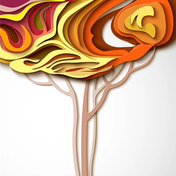 秋天一棵树。抽象的剪纸设计 — 图库矢量图片