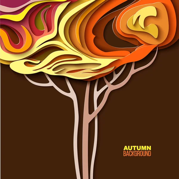 Autumn tree. Abstract paper cut design — Stock Vector
