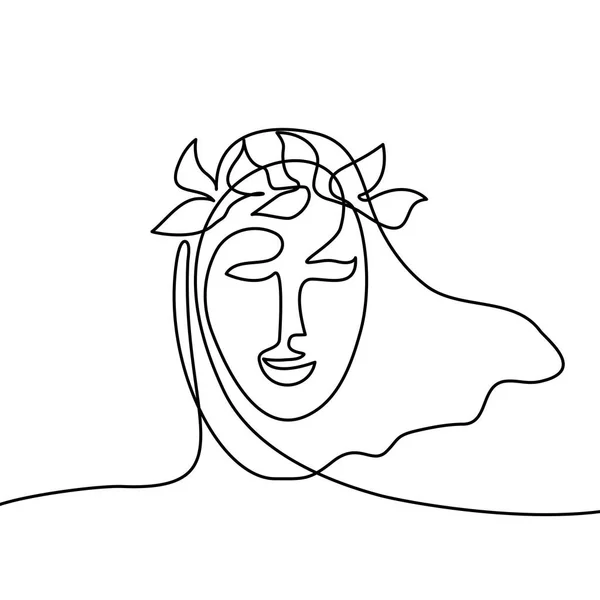 Potret abstrak seorang wanita dengan karangan bunga kepala - Stok Vektor