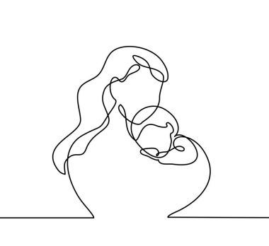 Simple line art of a mother holding her baby clipart