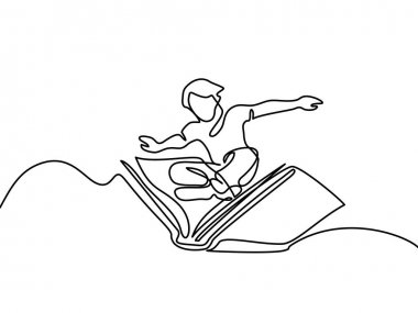 Küçük çocuk kitap gökyüzünde uçan