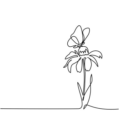 Güzel çiçek kelebek ile çizim