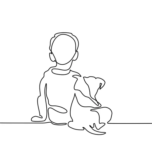 Chico abrazo perro — Vector de stock