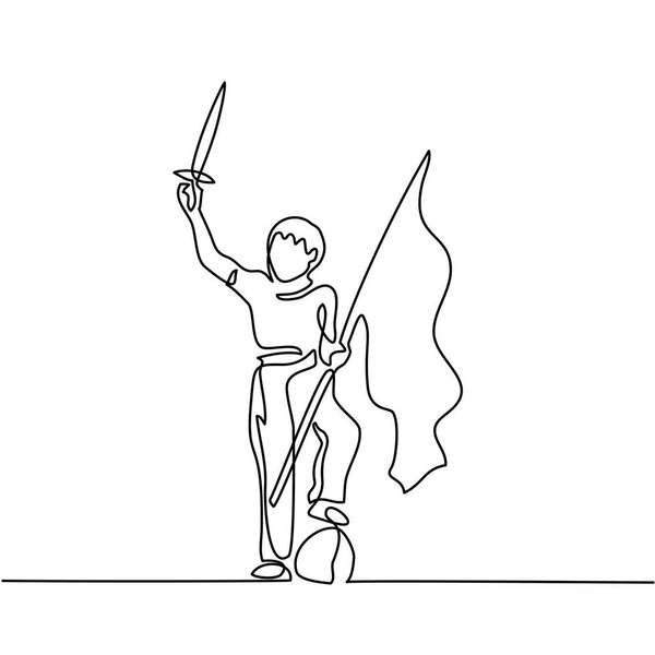 Young Boy Playing with sword and flag