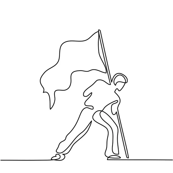 Man hålla flaggan. Kontinuerlig linje ritning — Stock vektor