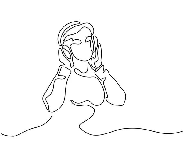 Mujer escuchando música en los auriculares — Vector de stock