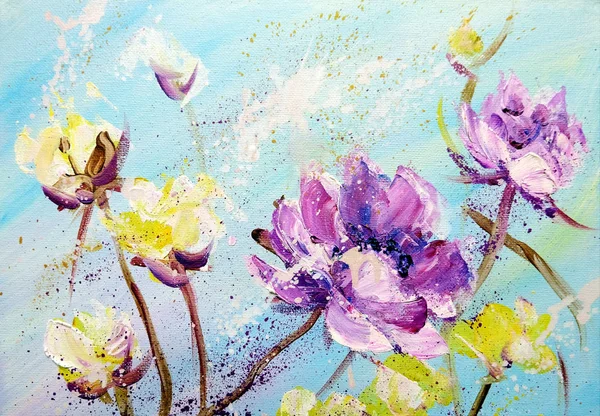 Fiori viola e gialli dipinti a mano — Foto Stock