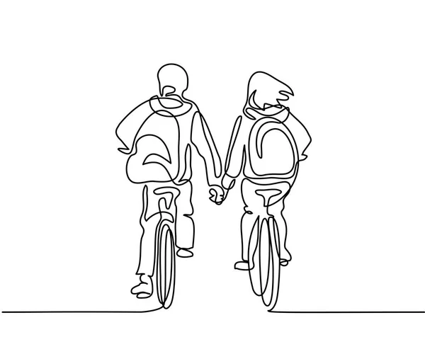 Αγόρι και κορίτσι ποδήλατο στο σχολείο — Διανυσματικό Αρχείο