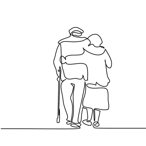 Feliz pareja de ancianos abrazando y caminando — Vector de stock