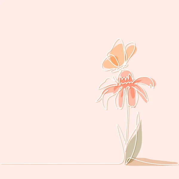 Zeichnung einer schönen Blume mit Schmetterling — Stockvektor