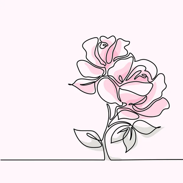 美しいピンクのバラの花の描画 — ストックベクタ